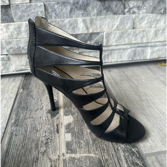 Michael Kors Mavis Open Toe Cage Black Leather Party Cocktail Heels  Size 7 - Picture 5 of 11